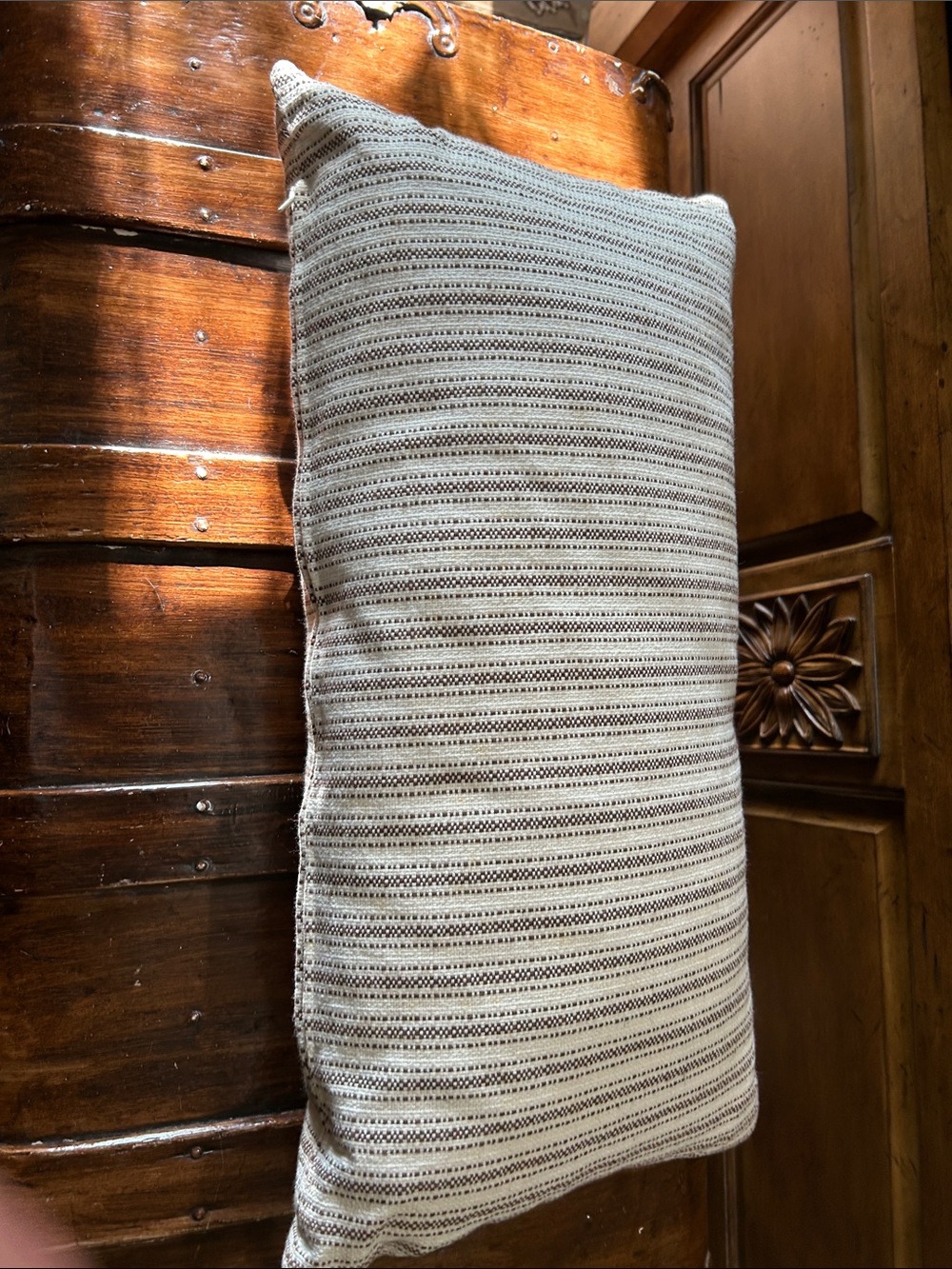 Ralph Lauren Cream and Brown Striped Lumbar Pillow